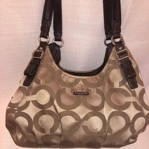 Brown cloth Coach purse